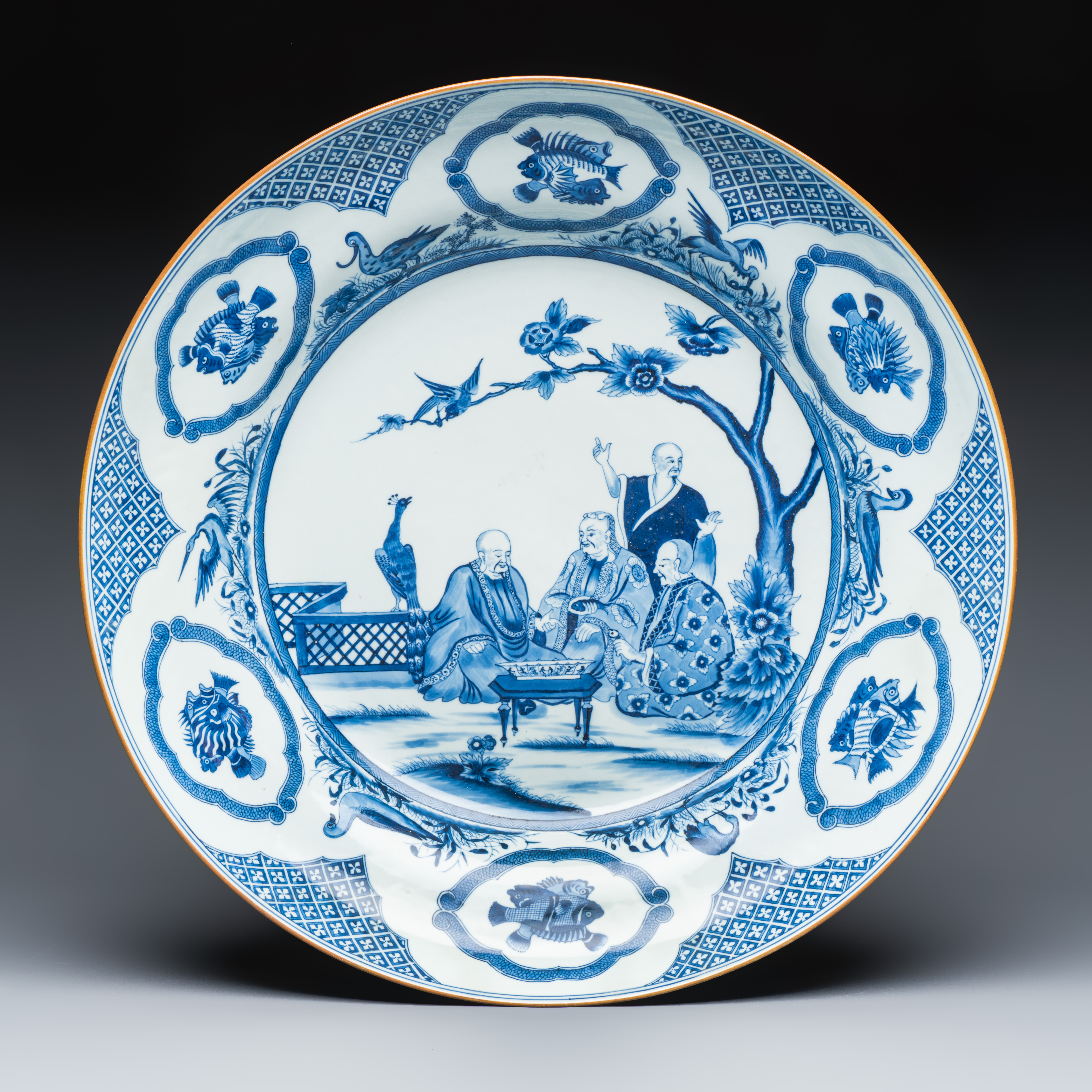 A massive Chinese blue and white 'Doctor's Visit' dish after Cornelis Pronk — photo 1