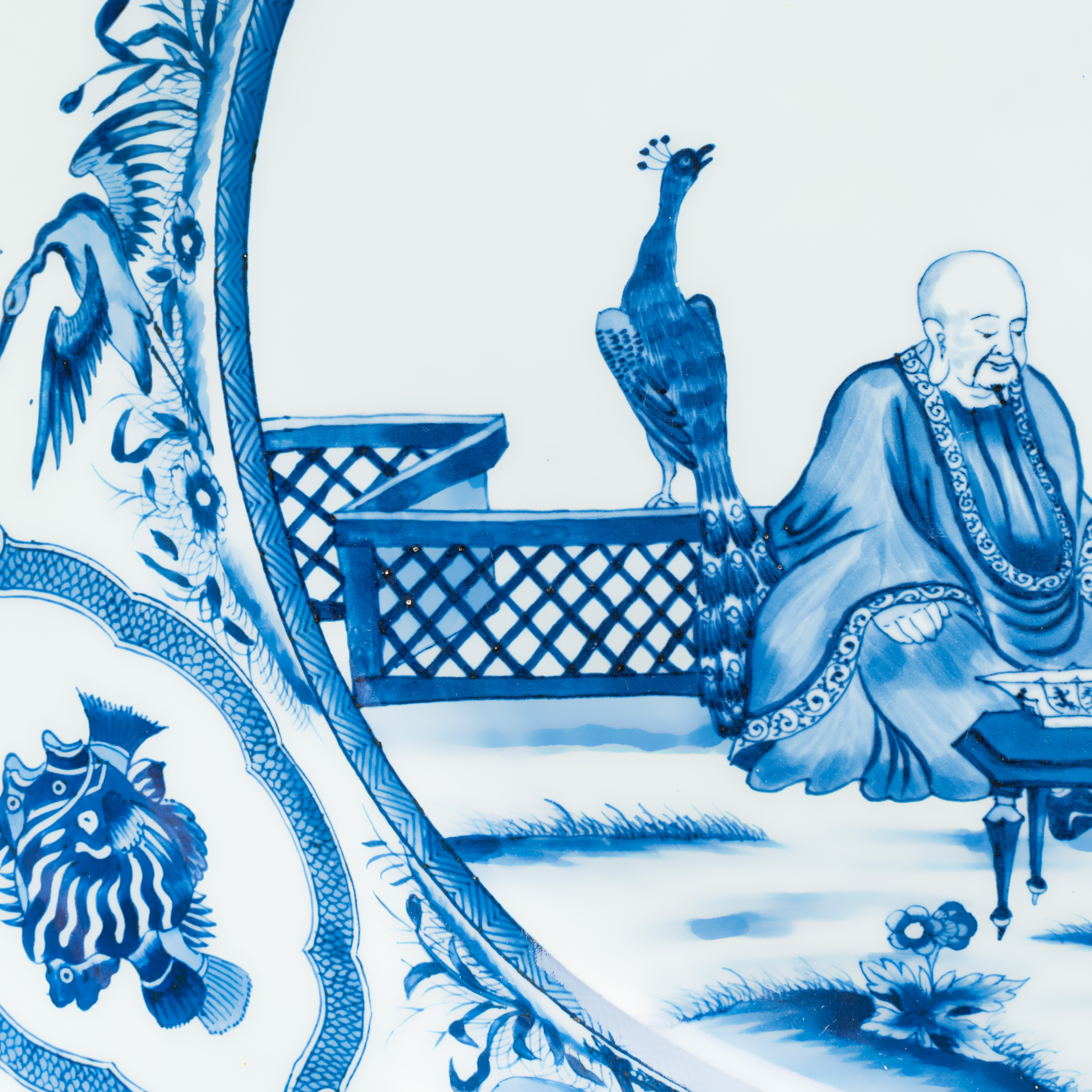 A massive Chinese blue and white 'Doctor's Visit' dish after Cornelis Pronk — photo 5