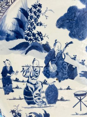 A massive Chinese blue and white 'Music-Making Scholars' dish, Yongzheng — photo 7