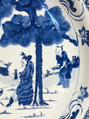 A massive Chinese blue and white 'Music-Making Scholars' dish, Yongzheng — photo 8