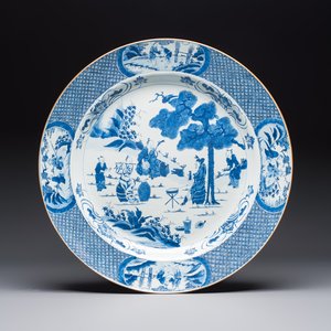 A massive Chinese blue and white 'Music-Making Scholars' dish, Yongzheng — photo 1