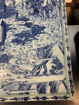 A massive Chinese blue and white rectangular 'Chang'e' tray or plaque, 19th C. — photo 6