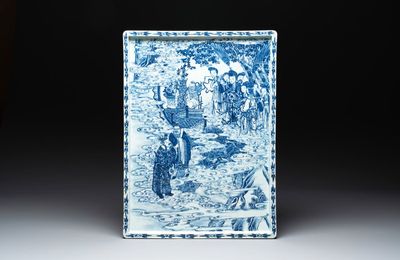 A massive Chinese blue and white rectangular 'Chang'e' tray or plaque, 19th C.