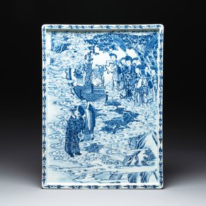 A massive Chinese blue and white rectangular 'Chang'e' tray or plaque, 19th C. — photo 1