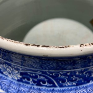 A massive Chinese blue and white vase with floral and landscape panels, Kangxi — 照片 11