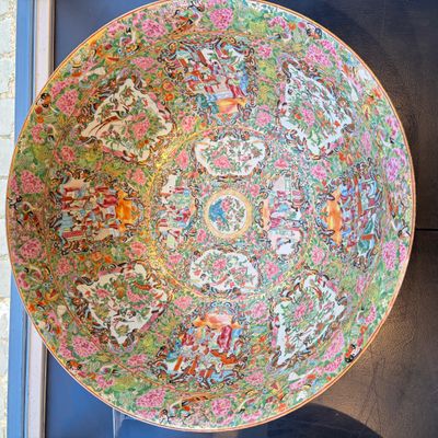 A massive Chinese Canton export famille rose punch bowl with narrative design — photo 1