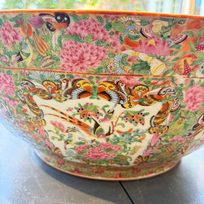 A massive Chinese Canton export famille rose punch bowl with narrative design — photo 15