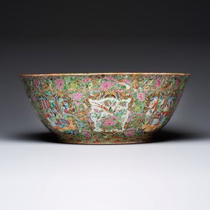 A massive Chinese Canton export famille rose punch bowl with narrative design — photo 11