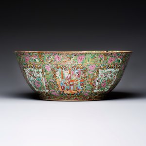 A massive Chinese Canton export famille rose punch bowl with narrative design — photo 6