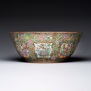A massive Chinese Canton export famille rose punch bowl with narrative design — photo 7