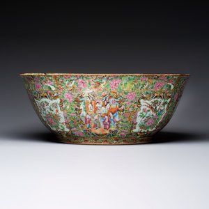 A massive Chinese Canton export famille rose punch bowl with narrative design — photo 8