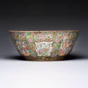 A massive Chinese Canton export famille rose punch bowl with narrative design — photo 9