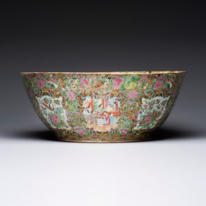 A massive Chinese Canton export famille rose punch bowl with narrative design — photo 10