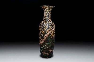A massive Chinese famille noire 'prunus blossoms' vase, Kangxi mark, 19th C.
