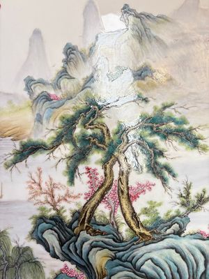 A massive Chinese famille rose 'mountainous landscape' plaque, 20th C. — 照片 11