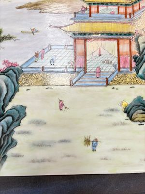 A massive Chinese famille rose 'mountainous landscape' plaque, 20th C. — 照片 13
