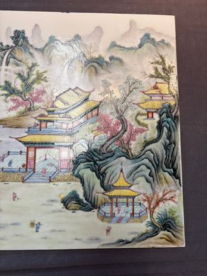 A massive Chinese famille rose 'mountainous landscape' plaque, 20th C. — 照片 6