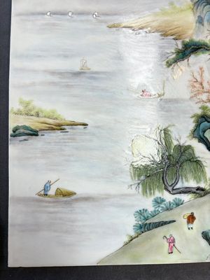 A massive Chinese famille rose 'mountainous landscape' plaque, 20th C. — 照片 9