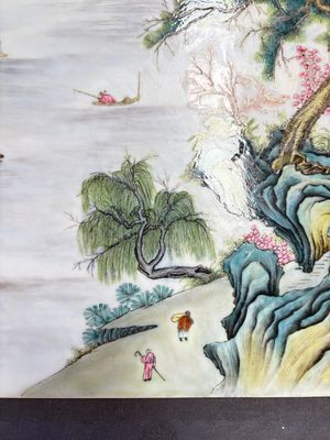 A massive Chinese famille rose 'mountainous landscape' plaque, 20th C. — 照片 10
