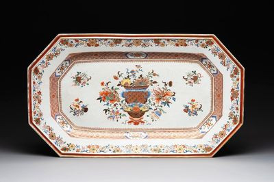 A massive Chinese famille rose octagonal 'flower basket' dish, Qianlong