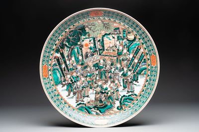 A massive Chinese famille verte dish with narrative design, 19th C.