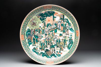 A massive Chinese famille verte dish with narrative design, 19th C.