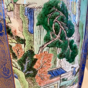 A massive Chinese famille verte on powder blue-ground rouleau vase, Kangxi — photo 23