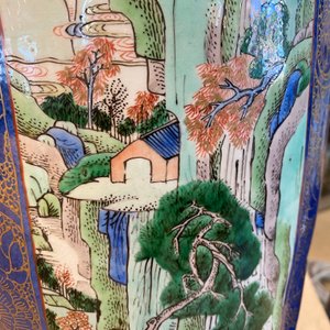 A massive Chinese famille verte on powder blue-ground rouleau vase, Kangxi — photo 24