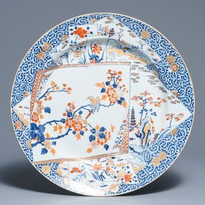 A massive Chinese Imari-style charger with floral and landscape design, Kangxi — photo 1