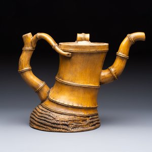 A massive Chinese Yixing stoneware 'bamboo' teapot, signed Wei Guojun 魏國軍, 20th C. — photo 4
