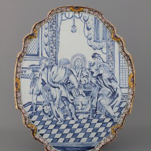 A massive Dutch Delft polychrome biblical plaque, 18th C. — 照片 1