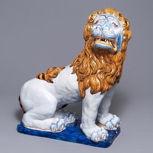 A massive French faience model of a lion, Rouen, late 19th C — photo 1