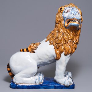 A massive French faience model of a lion, Rouen, late 19th C — photo 2