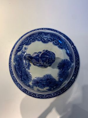 A massive Japanese blue and white Arita vase and cover with an eagle, a shishi and cub, 19th C. — photo 12