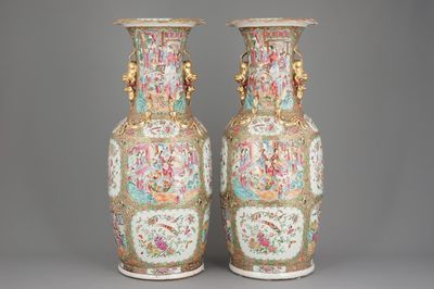 A massive pair of Chinese Canton famille rose floor vases, 19th C.
