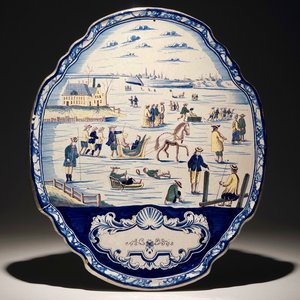 A massive polychrome Dutch Delft ice-skating plaque, Makkum, 19th C. — 照片 1