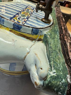 A massive polychrome French faience 'Bacchus' table fountain, Rouen, 18th C. — photo 15
