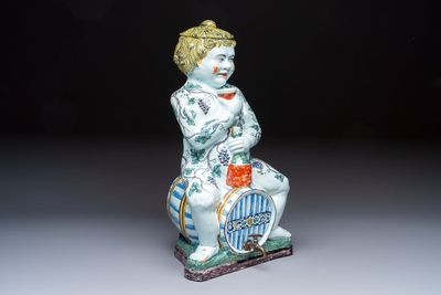 A massive polychrome French faience 'Bacchus' table fountain, Rouen, 18th C.
