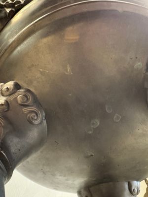 A massive Vietnamese copper- and silver-inlaid 'Buddhist lion' censer and cover on stand, 19th C. — photo 25
