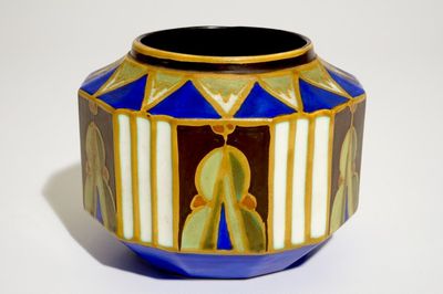 A matte glazed geometric vase prototype, Marcel Bourdon & Charles Catteau for Boch Frères Keramis, ca. 1927