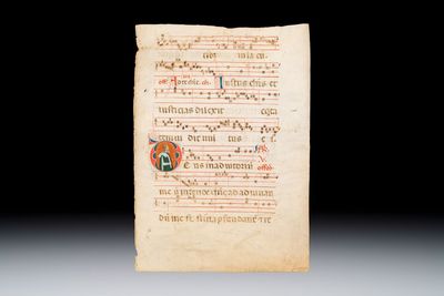 A medieval illuminated choir book leaf, possibly Italy, 13/14th C.