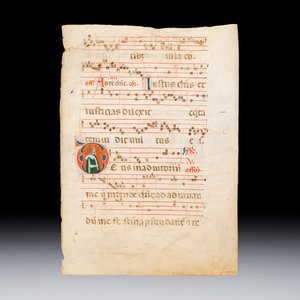 A medieval illuminated choir book leaf, possibly Italy, 13/14th C. — photo 1