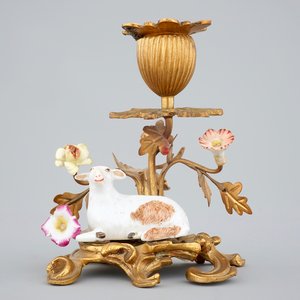 A Meissen porcelain sheep with gilt bronze candelabra mount, 19th C. — photo 1