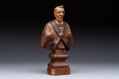 A 'Memento Mori' wooden bust of a clergyman, Germany, 19th C.
