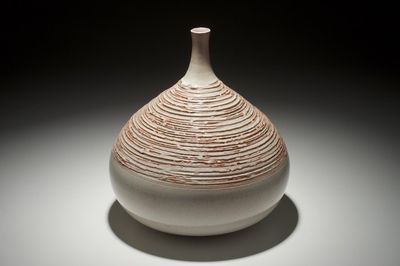 A modernist cream-white glazed sgraffito decorated vase, Perignem, 2nd half 20th C.