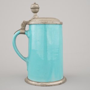 A monochrome turquoise beer stein with pewter lid, 18th C., Bunzlau (?) — 照片 4