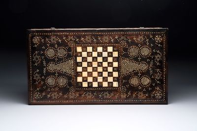 A Mudejar-style bone-inlaid wooden 'chess board' box, Spain, 17th C.