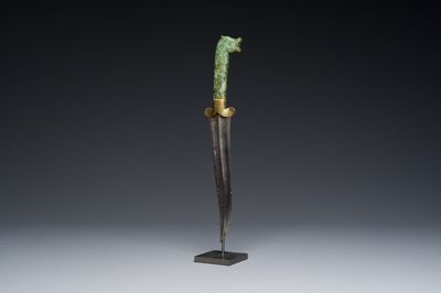 A Mughal dagger with a green jade zoomorphic grip, India, 17/18th C.