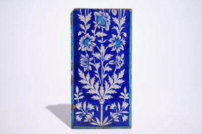 A Multan turquoise, blue and white pottery tile with floral design, Sind, Pakistan, 18/19th C.