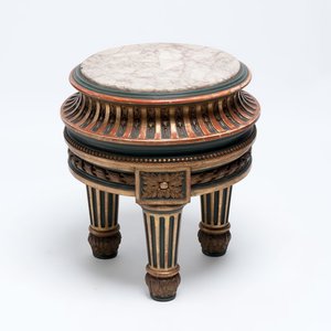 A neoclassical-style gilt-lacquered wooden tripod stand with a marble top, possibly France, 19/20th C. — photo 1